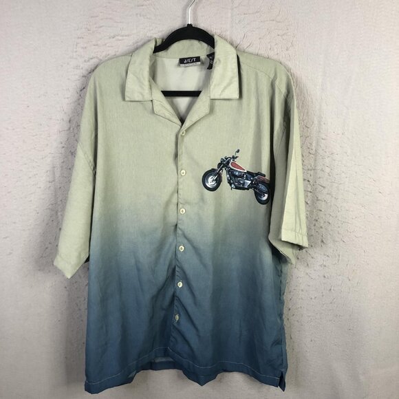 Motorcycle Pinup Shirt Mens XL Green Blue Ombre Button Front Camp Biker J/E/T - Picture 3 of 16
